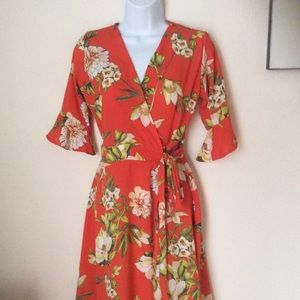 Floral orange wrap dress